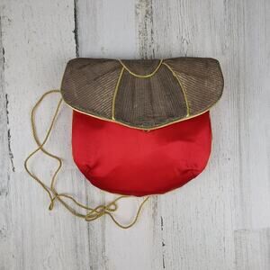 Vintage Gwen Jackson Red Floral Silky Gold-Tone Hardware Purse Shoulder Bag